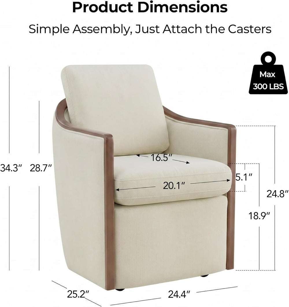 CHITA Upholstered Dining Chairs Set of 4 with Hidden Casters, Cream