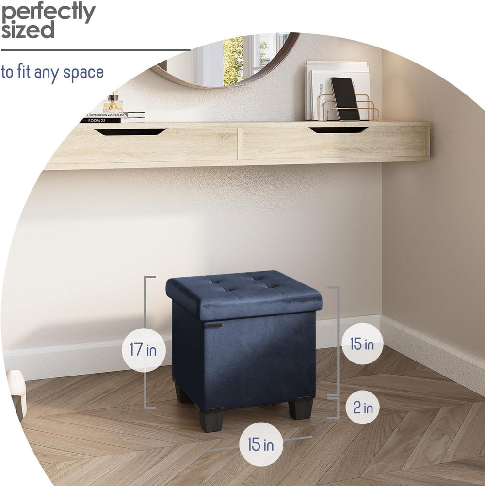 Storage Ottoman Cube with Small Bin, 15-in Square Ottoman with Storage for Li...