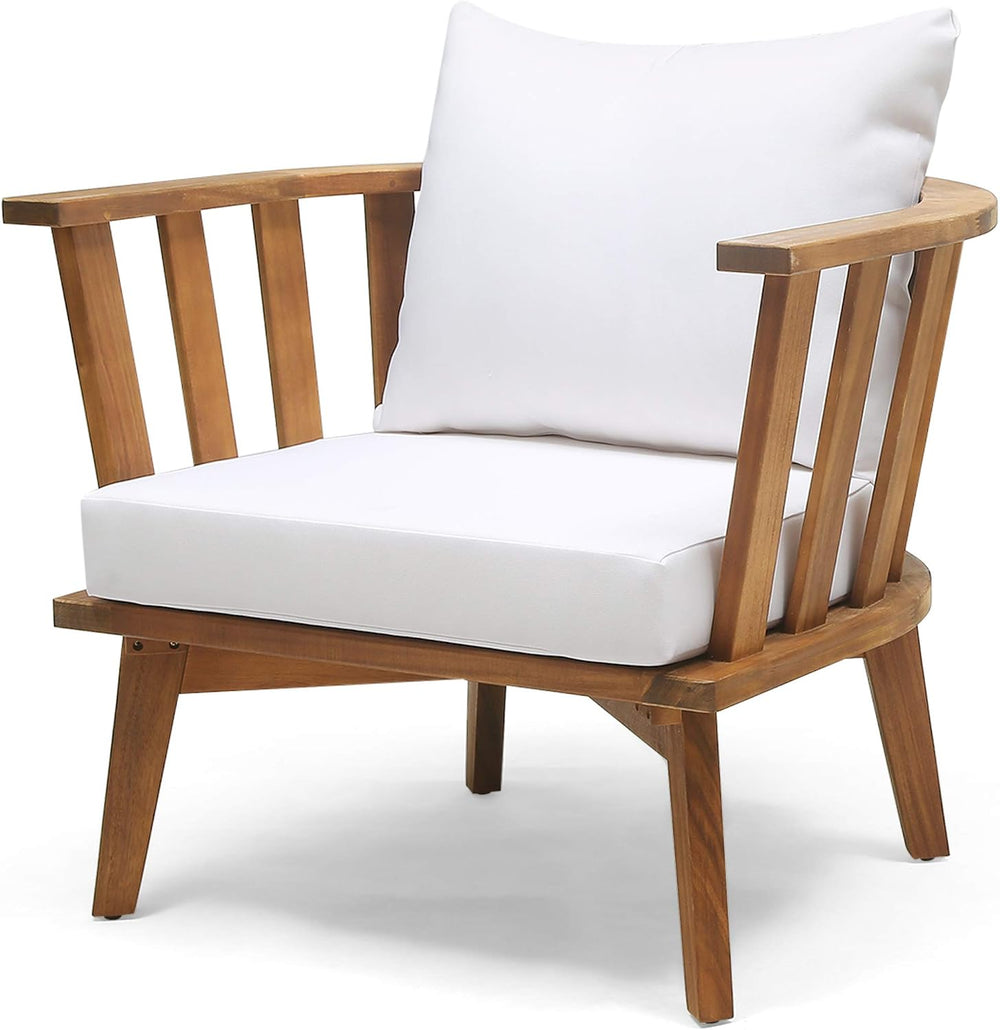 Christopher Knight Home Dean Outdoor Wooden Club Chair with Cushions, White a...