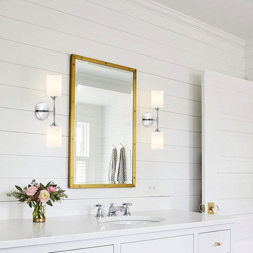 BYOLIIMA 2-Lights Modern Wall Sconce White Cylinder Glass Shades Mid Century ...