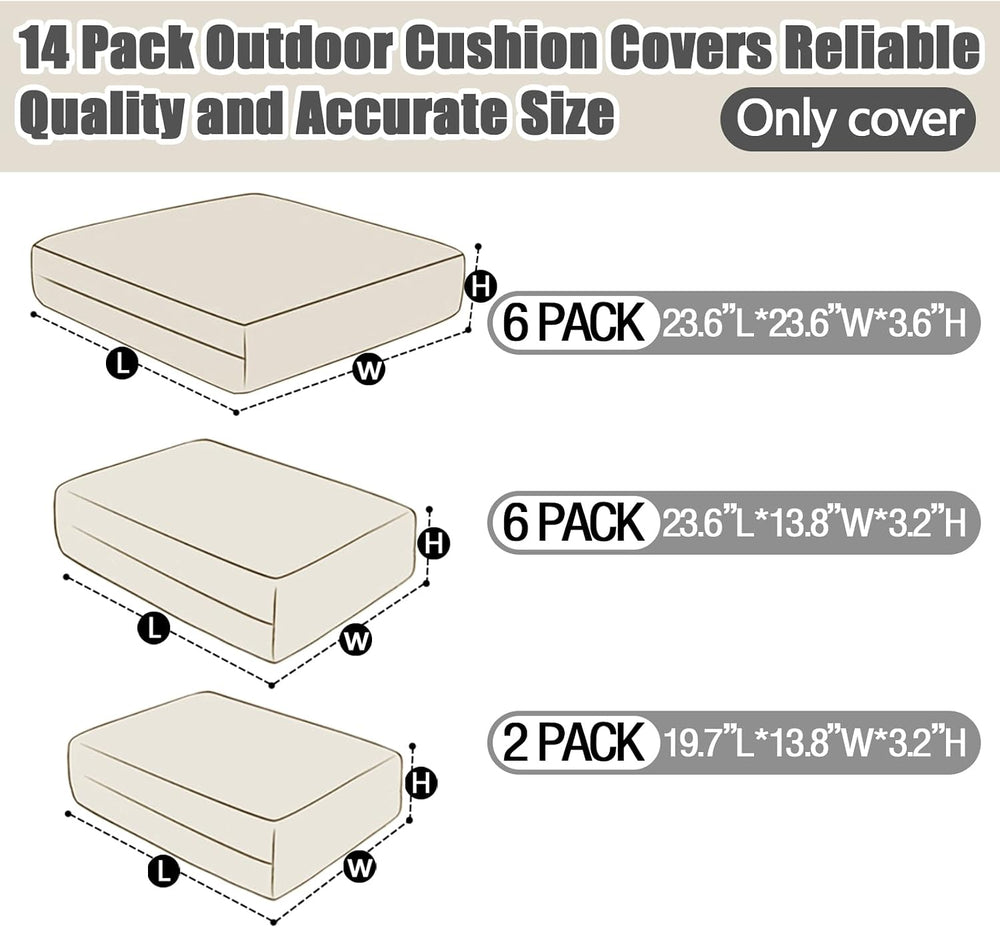 14 Piece Patio Cushion Covers Replacement Splashproof Fade Resistant Outdoor ...