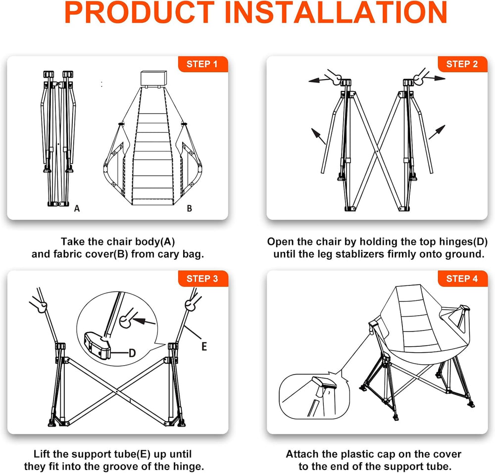 Hammock Camping Chair Folding 350lbs Foldable Portable Rocking Chairs for Adu...