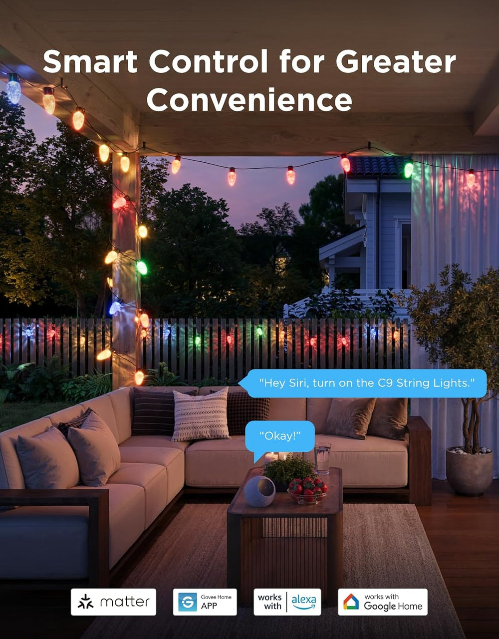 Govee C9 String Lights, Outdoor Halloween Christmas Lights, 49ft