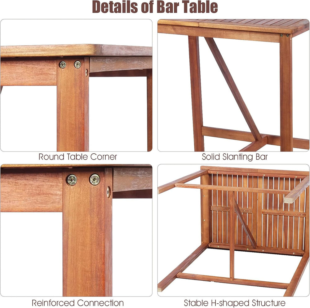 COSTWAY 3PCS Bar Table Set, Outdoor Acacia Wood Dining Set