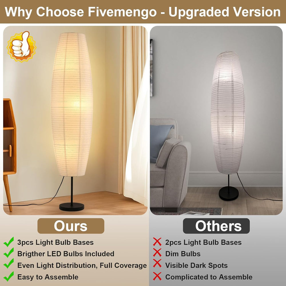 Paper Lamp Floor Lamp White Paper Lantern 3-Lights Bulbs Included