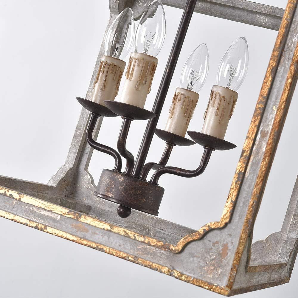LOVEDIMA French Country Chandelier 4-Light Lantern Pendant Lighting Square Wo...