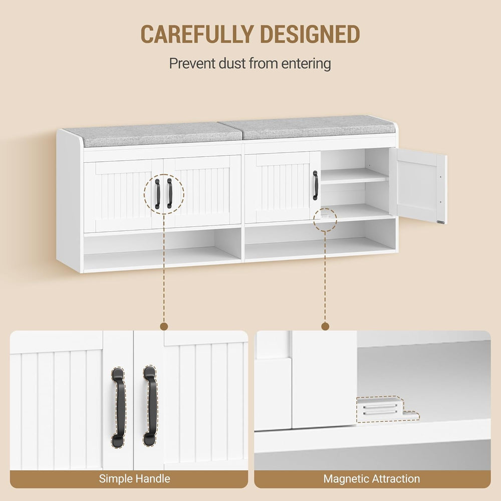 Hzuaneri 55.1" Shoe Storage Bench, Shoe Bench with 4 Doors & Padded ...