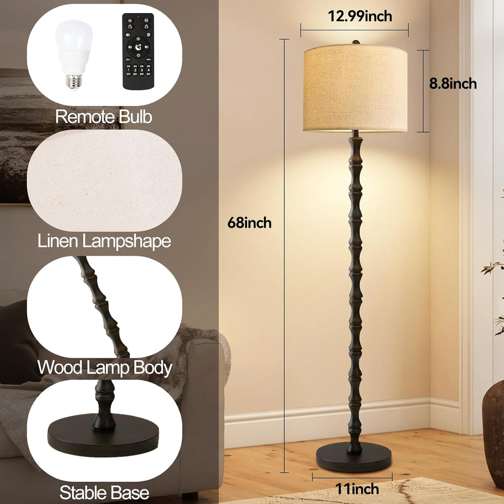Wood Floor Lamps for Living Room Rattan Floor Lamp with Remote Control& 3...