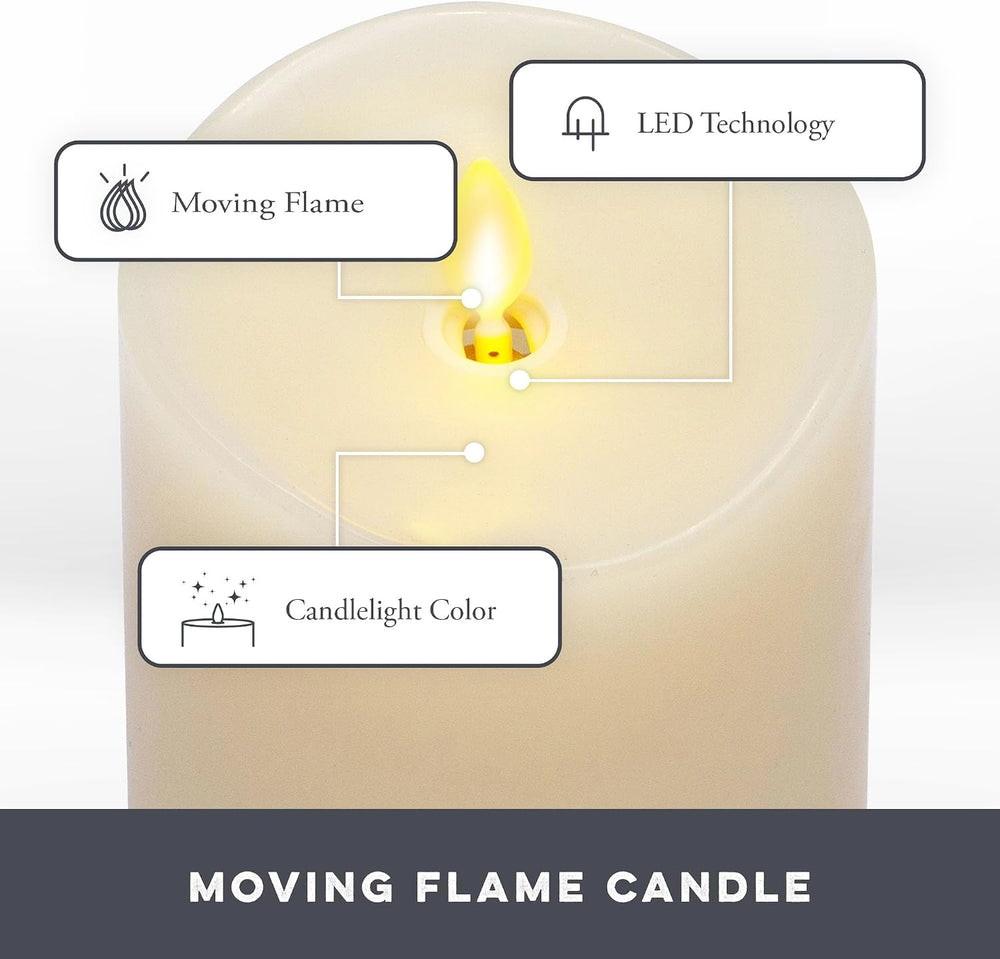 Matchless Candle Co. Flameless Moving Flame Pillars, Unscented Wax Melted Edg...