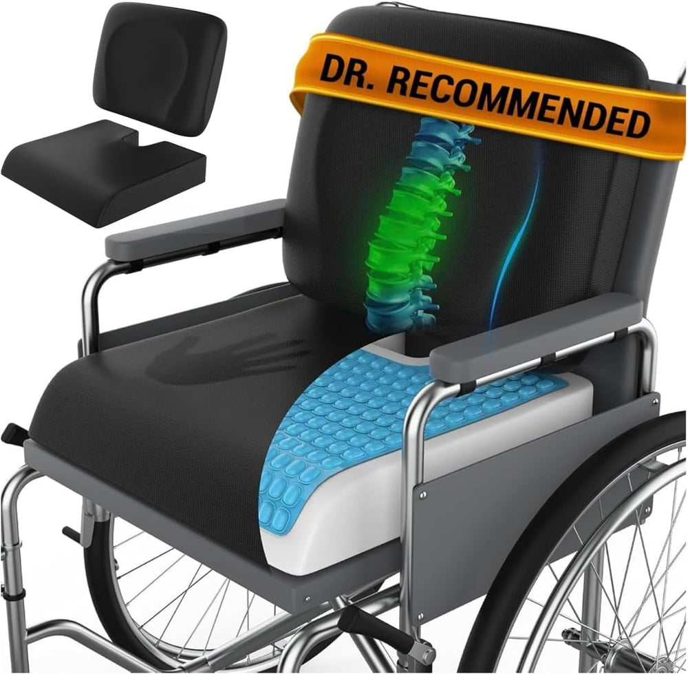 Wheelchair Cushion for Pressure Relief - (2-Piece Set) 18”x16” Anti-Slip Whee...