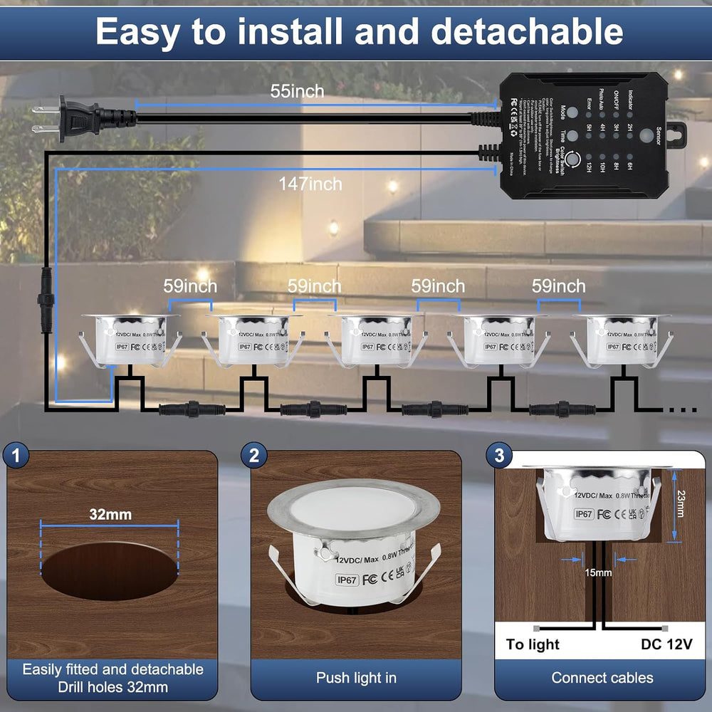 Low Voltage Deck Lights Recessed Kit with Transformer Dimmable Timer and Phot...