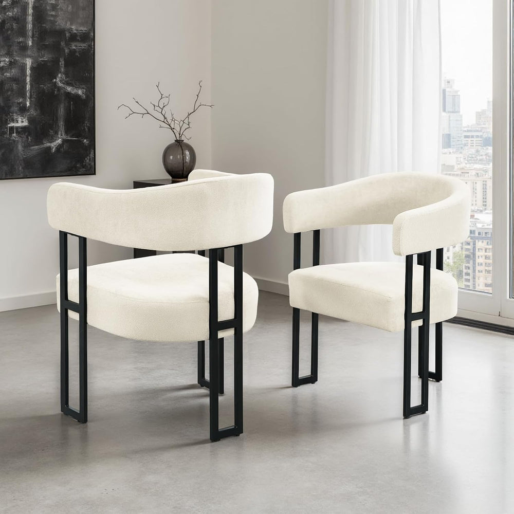 Dining Chairs Set of 6, Boucle Upholstered Kitchen Chairs with Metal Leg