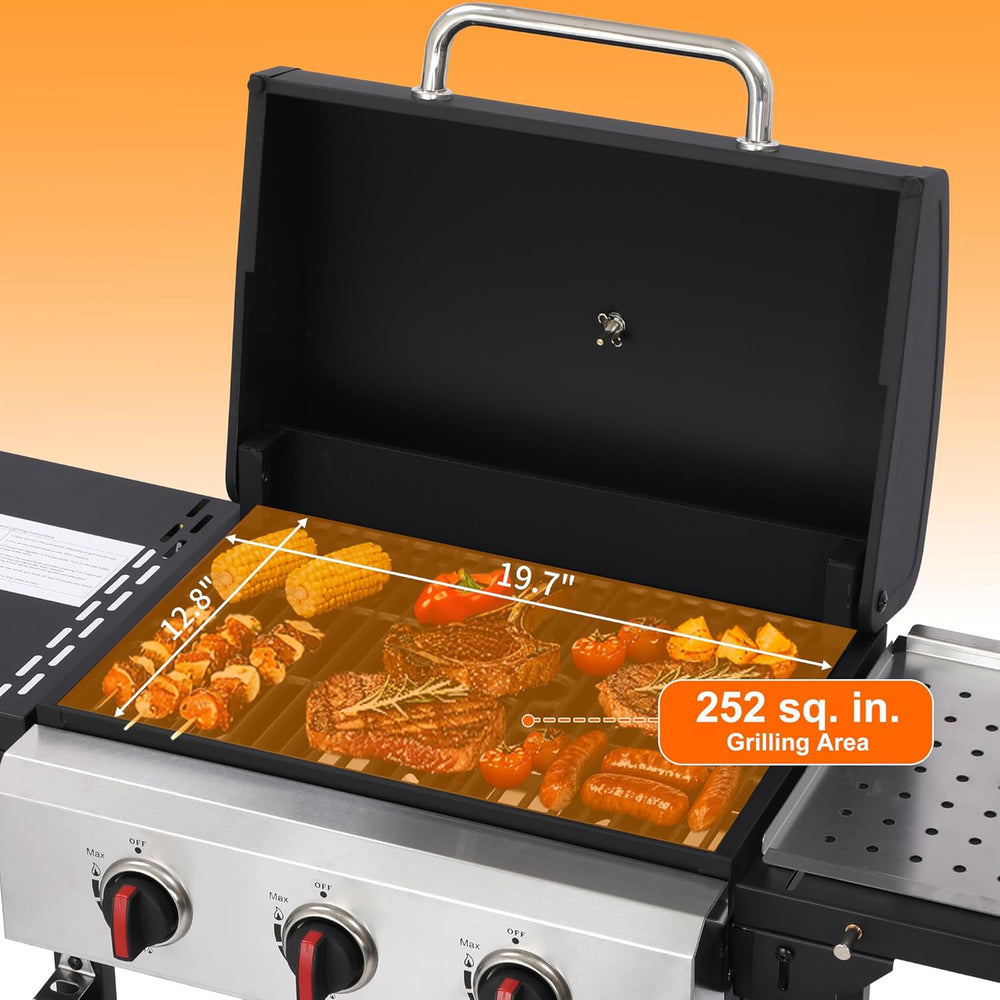 3-Burner Propane Gas Grill with Cast Iron Grate - 30000 BTU Output & Easy...