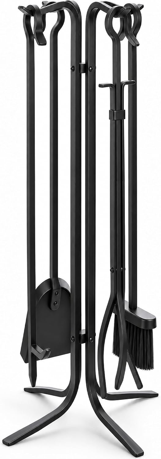 FEED GARDEN Hand Forged Fireplace Tool Set with Stand, Wrought Iron 5 Piece 2...