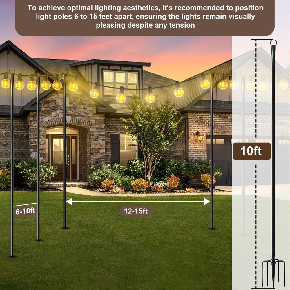 MuliVid 6 Pack 9FT String Light Poles for Outdoor,Metal Lights Hanging Pole O...
