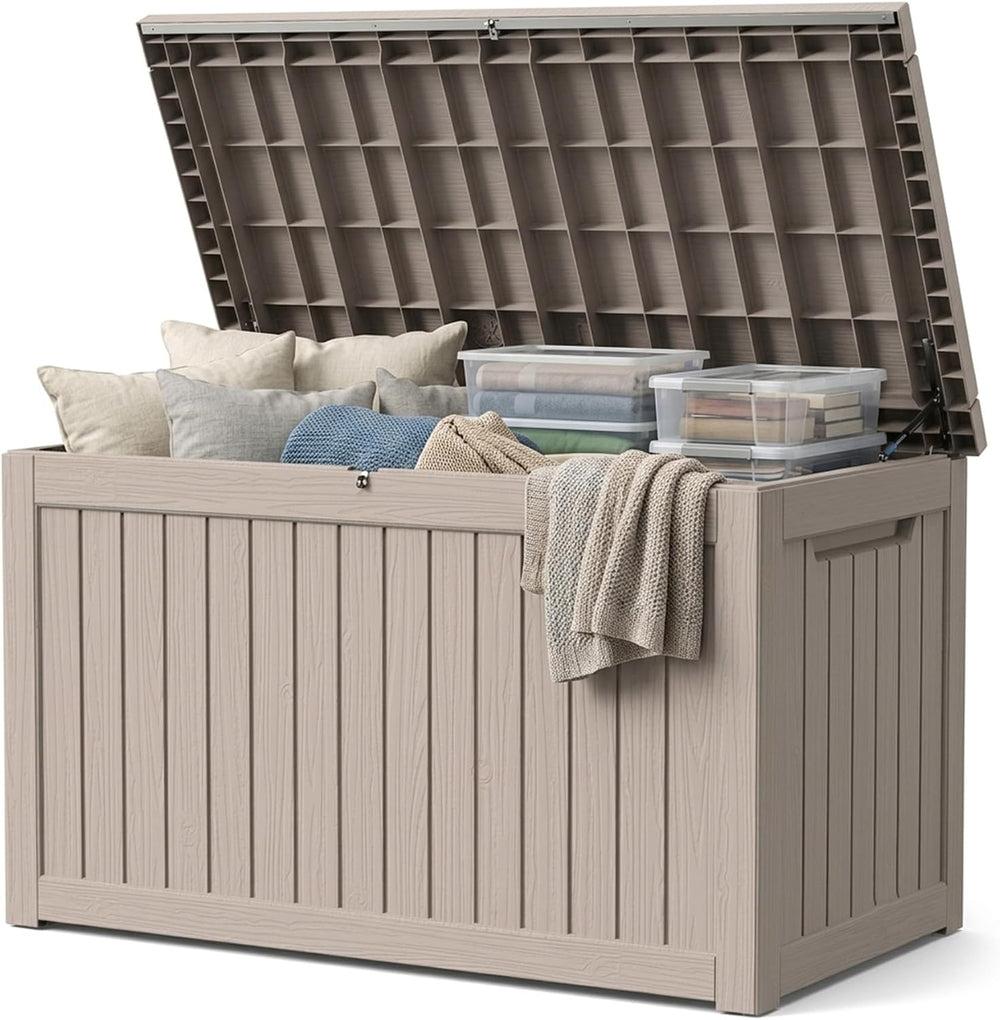 270 Gallon Outdoor Storage Box Patio Deck Box Waterproof, Resin Lockable Outs...