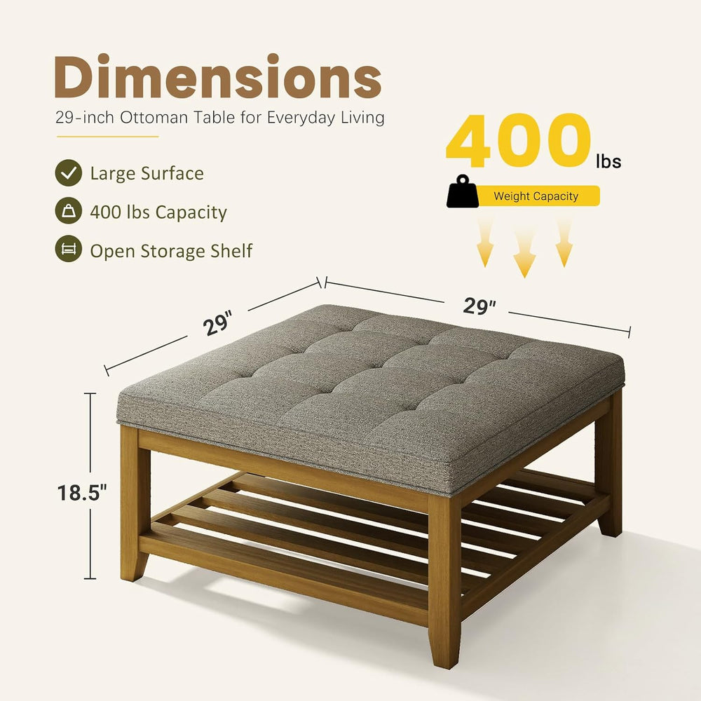 Befurtori Large Square Ottoman Coffee Table, Linen Solid Upholstered Footrest...