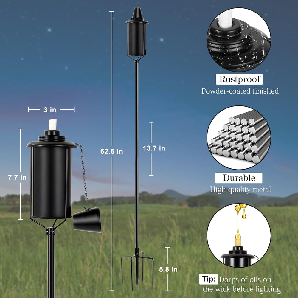 Garden Torches for Outside 6 Pack,Upgraded 62 Inch Metal Citronella Torches O...