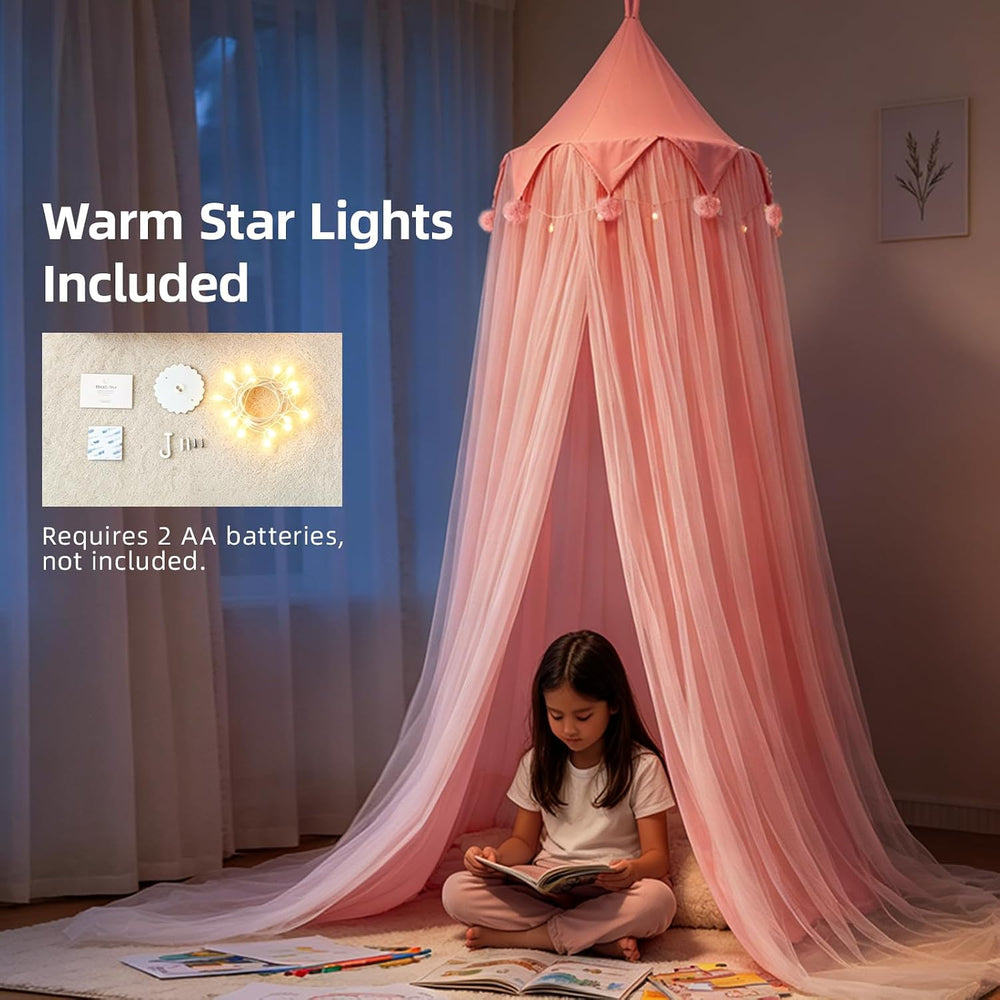 Princess Bed Canopy for Girls with Star Lights