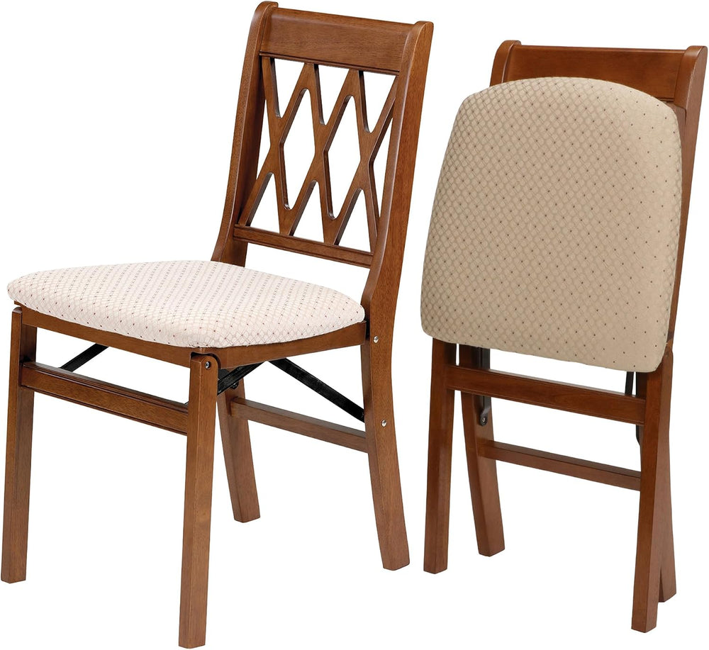 Stakmore Lattice Back Wooden Folding Chairs with Padded Seats, Set of 2 - No ...