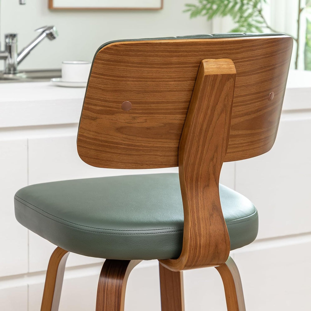 LUNLING 25.2” Swivel Bar Stools Set of 2,Green Faux Leather Counter Height Ba...