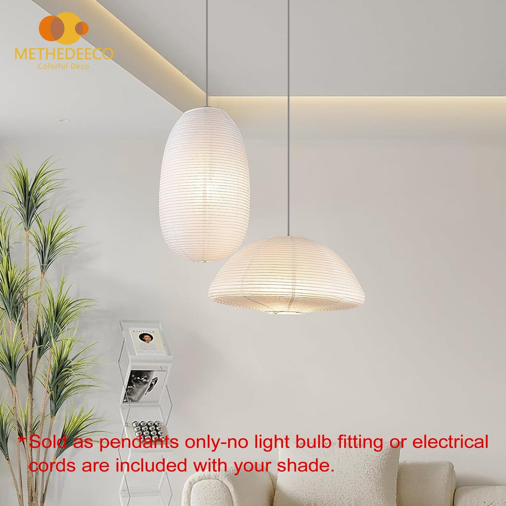 METHEDEECO Set of 2 Rice Paper Pendant Light Shades, 19in & 21in