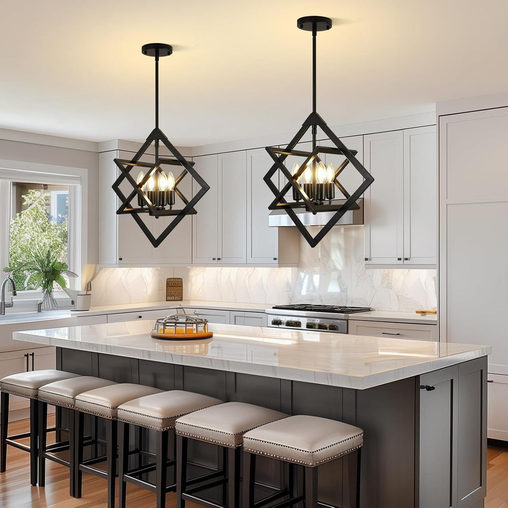 18" Modern Black Chandelier for Dining Room, No Assembly Required 4-Ligh...