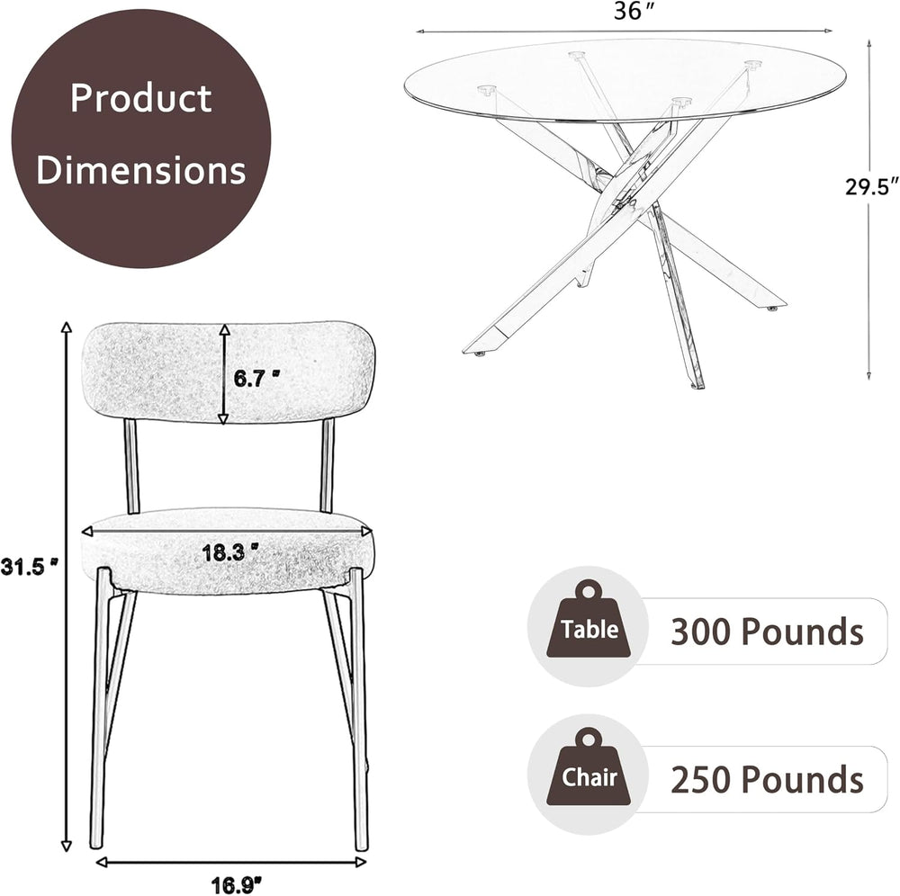 36" Round Dining Table Set for 2, Small Round Kitchen Table with 2 Boucl...