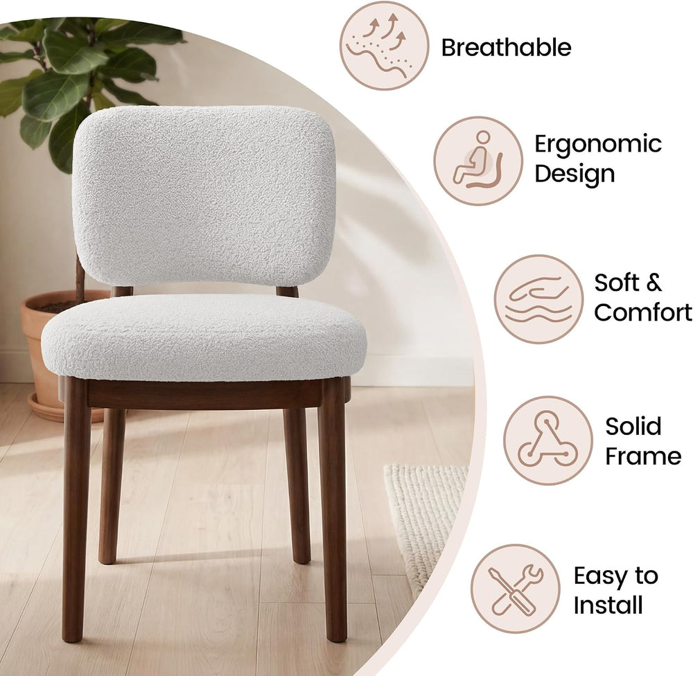 Wooden Dining Chairs Set of 6, Boucle Upholstered Kitchen Chairs with Solid W...