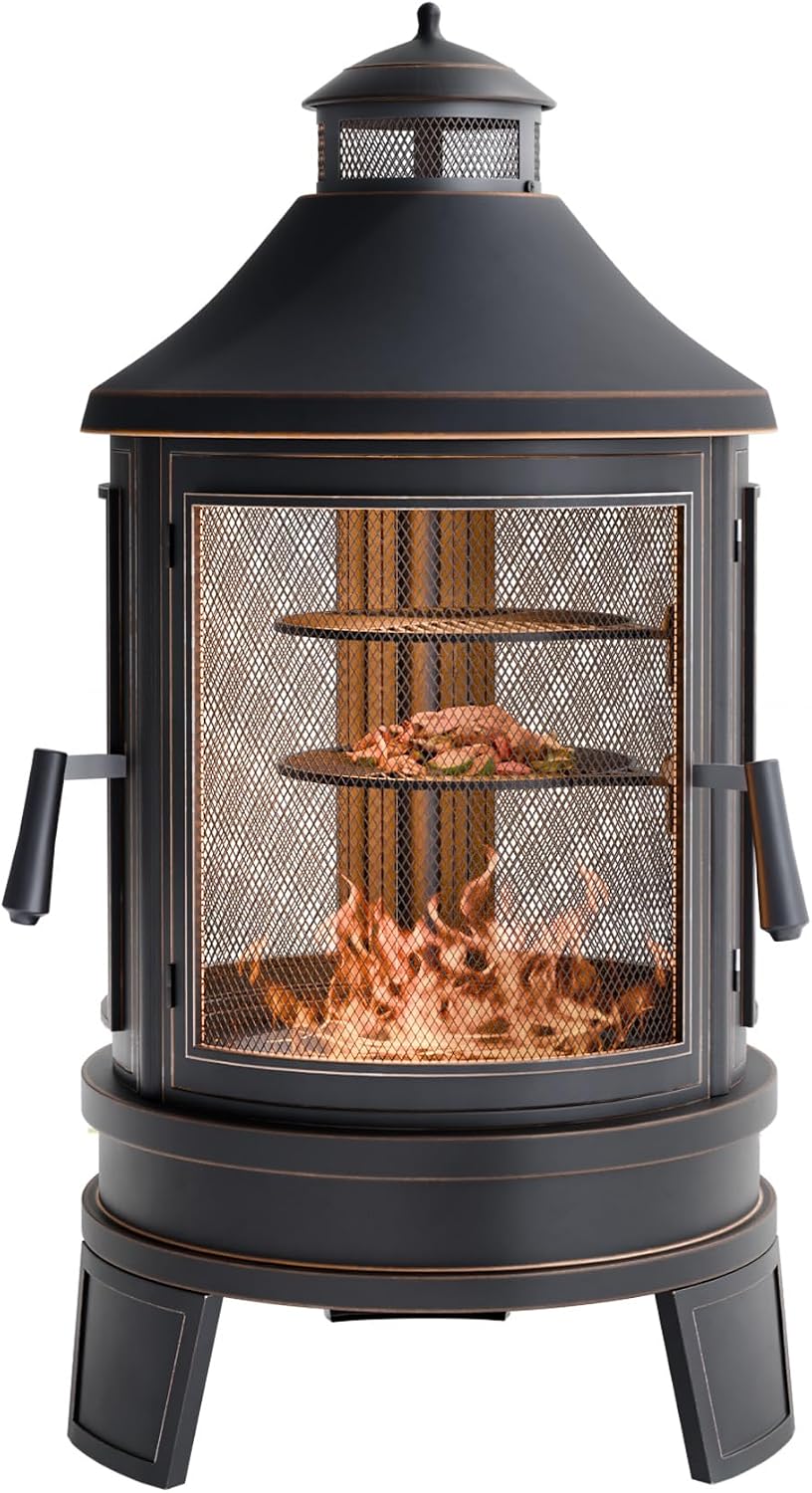 Metal Outdoor Fire Pit for Outside Wood Burning,24 Inch Chiminea Outdoor Fire...