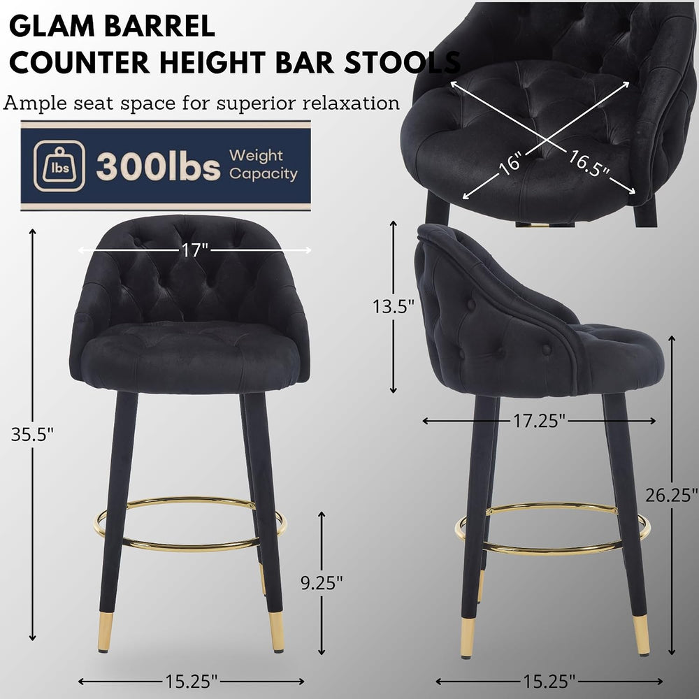 Hyfirm Upholstered Tufted Bar Stools Set of 6, 26" H Velvet Counter Heig...