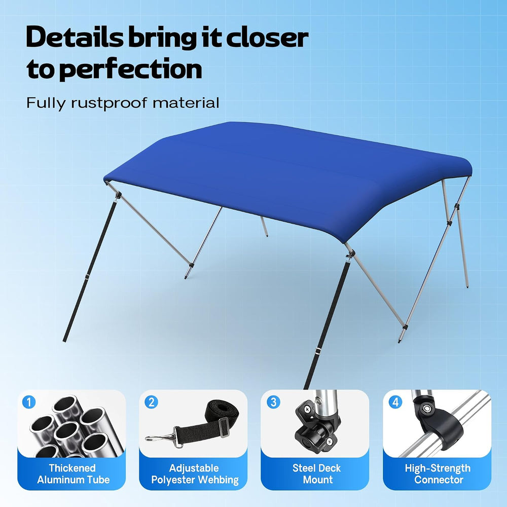 Bimini Tops for Boats, 3 Bow/4 Bow Bimini Tops, 900D Marine Grade Canvas Boat...