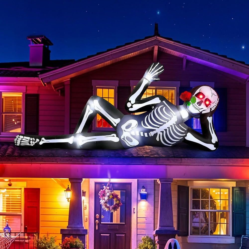 Giant Halloween Inflatables Skeleton Outdoor Decorations Biting a Rose