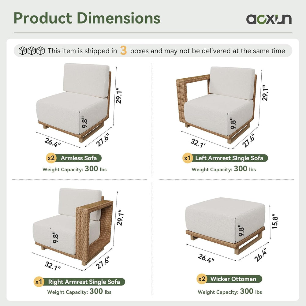 Aoxun Patio Furniture Set, 6 Piece Outdoor Wicker Sofa, Yellow/Beige