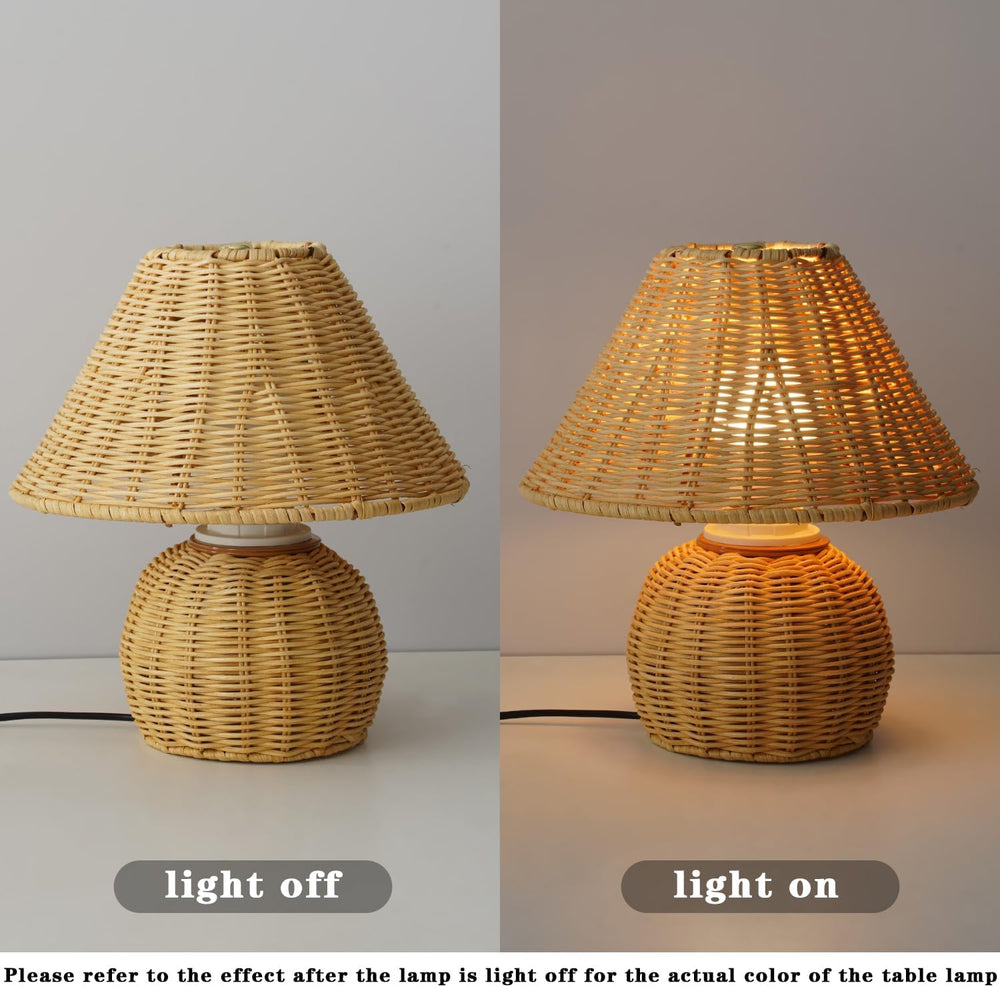 WERFOP Bamboo Table Lamp Handmade Boho Rattan Bedside Lamp,3 Colors Adjustabl...