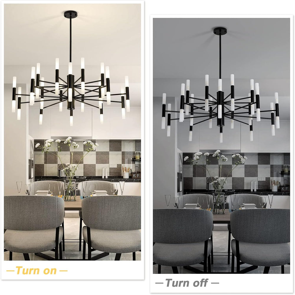 KELUOLY Large Modern Black Chandelier, 40-Light Farmhouse Candle Industrial R...