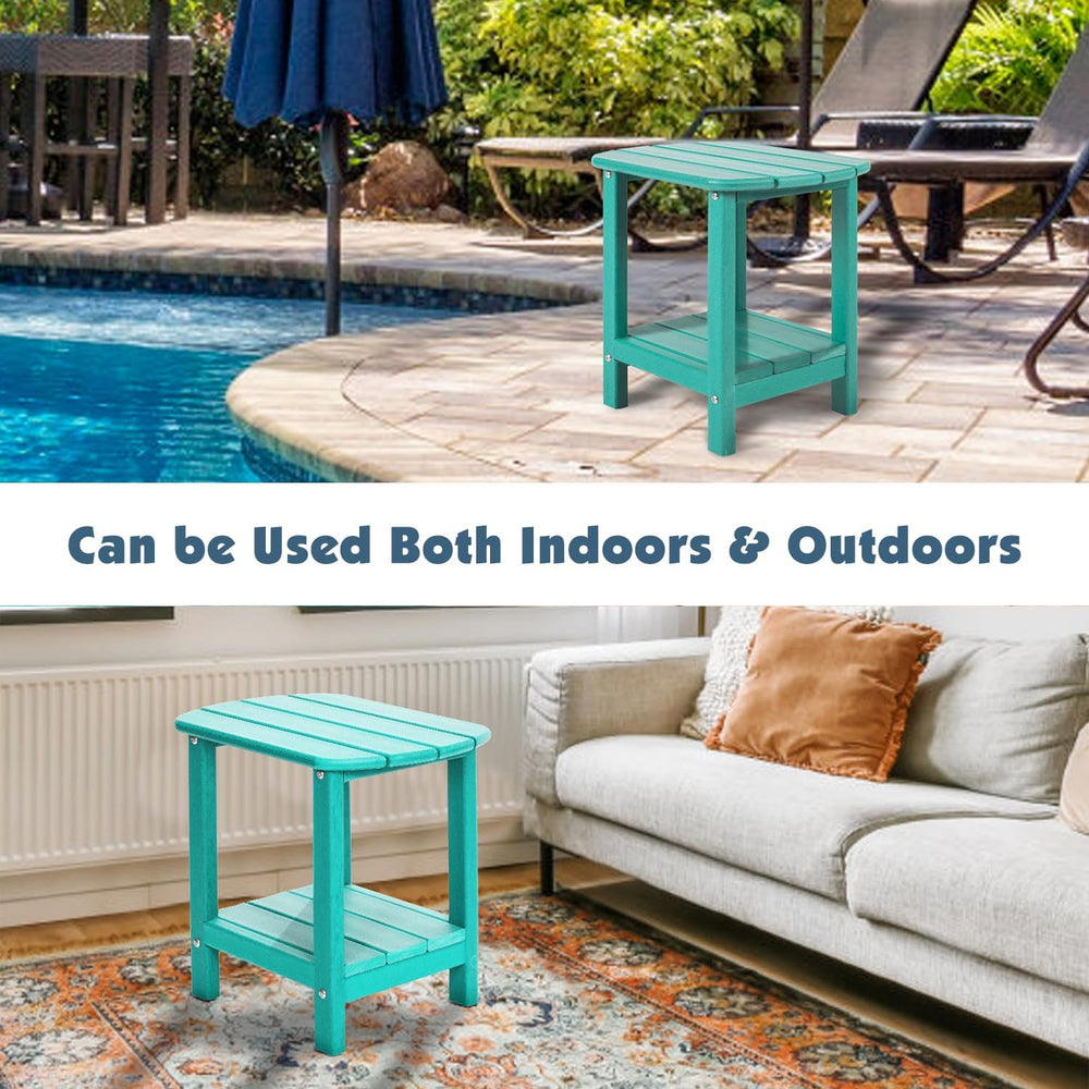 Adirondack Outdoor Side Table, 16.5” HDPE Small Patio Table with Storage Shel...