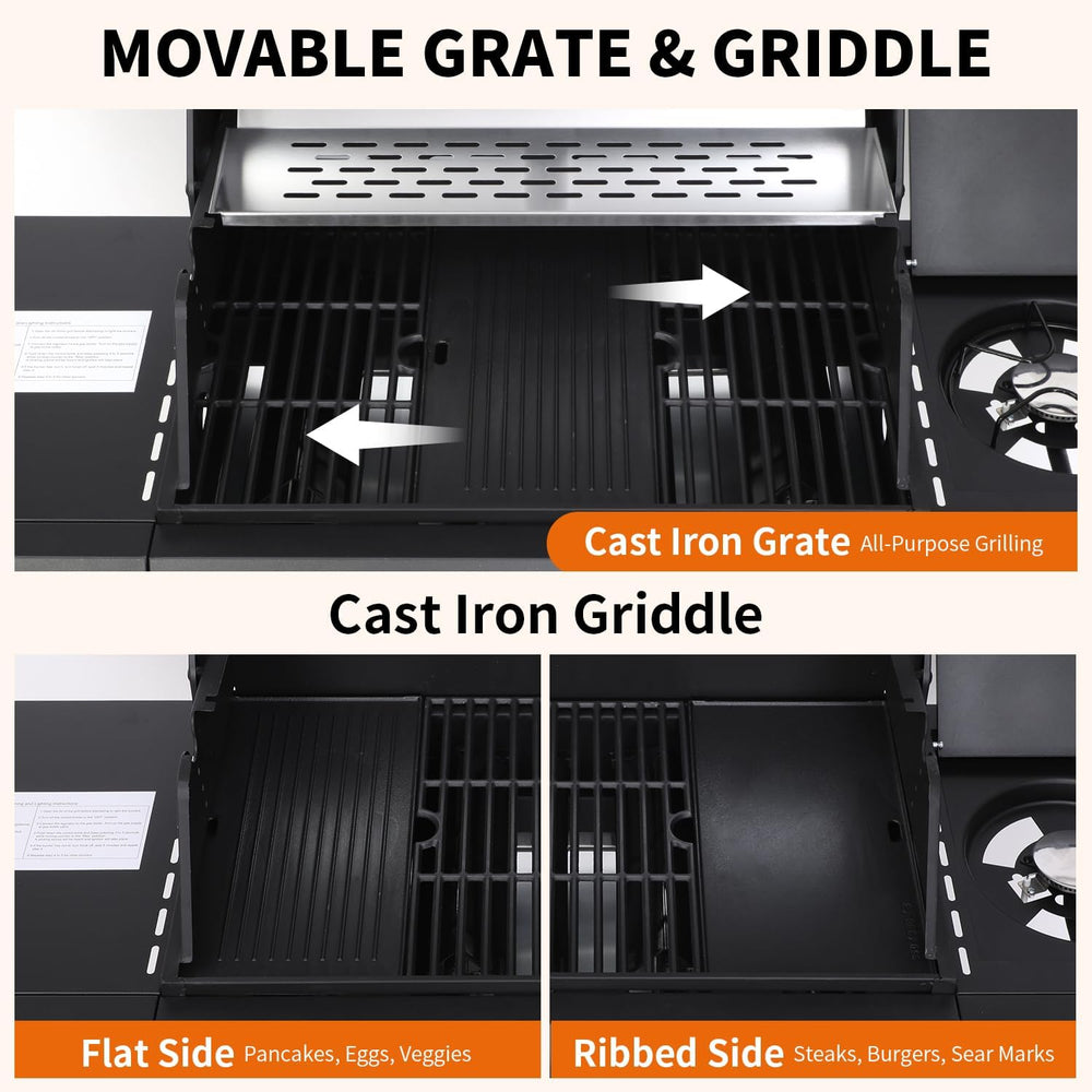 4-Burner Propane Gas Grill & Griddle Combo with Side Burner