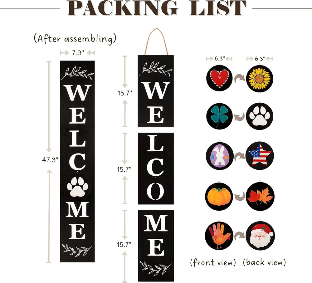 Perfnique Welcome sign for front porch standing, 47 x 7.9 Inch Wooden Leaner ...