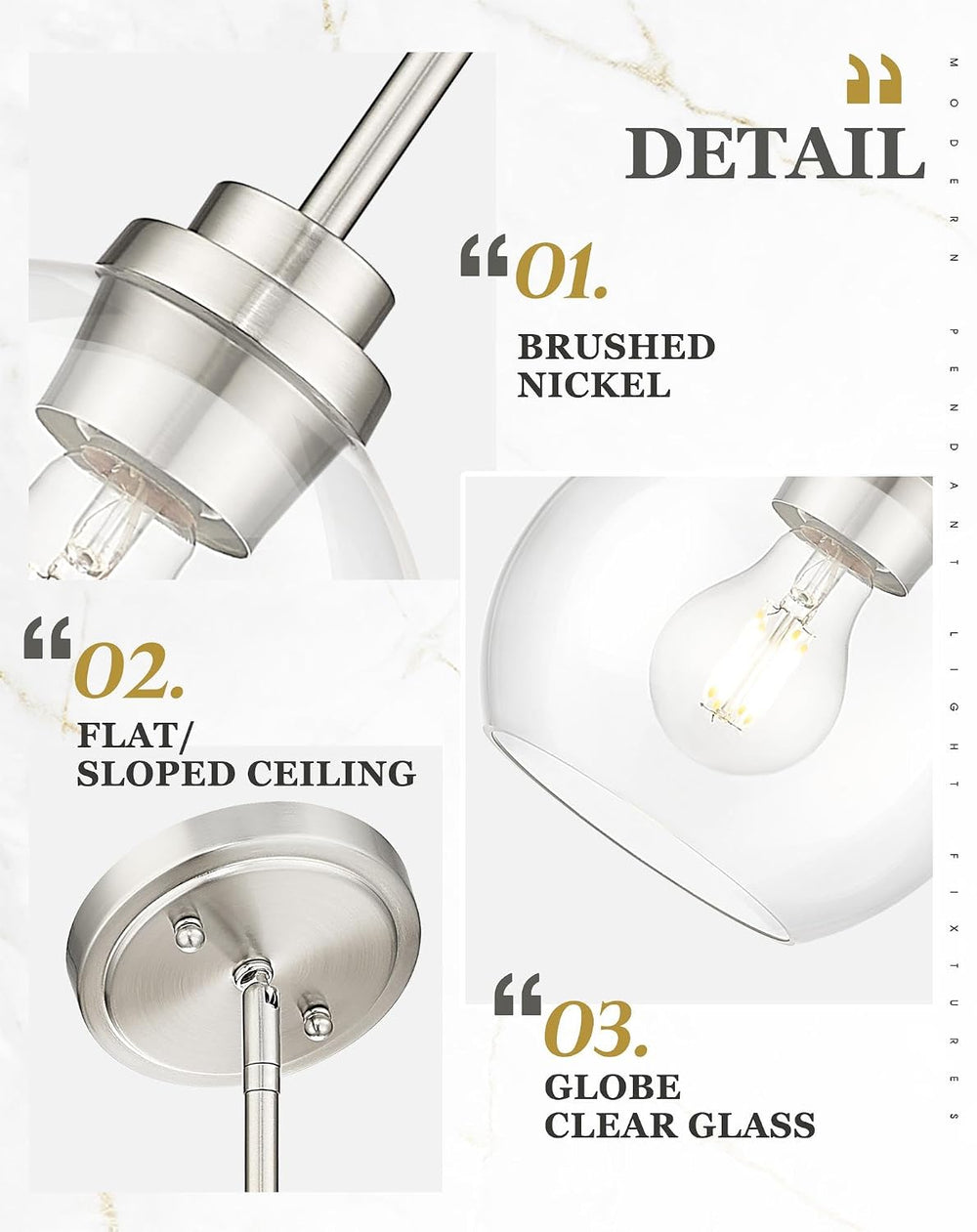 Pendant Lights Kitchen Island 2 Pack, 7" Modern Brushed Nickel Hanging L...