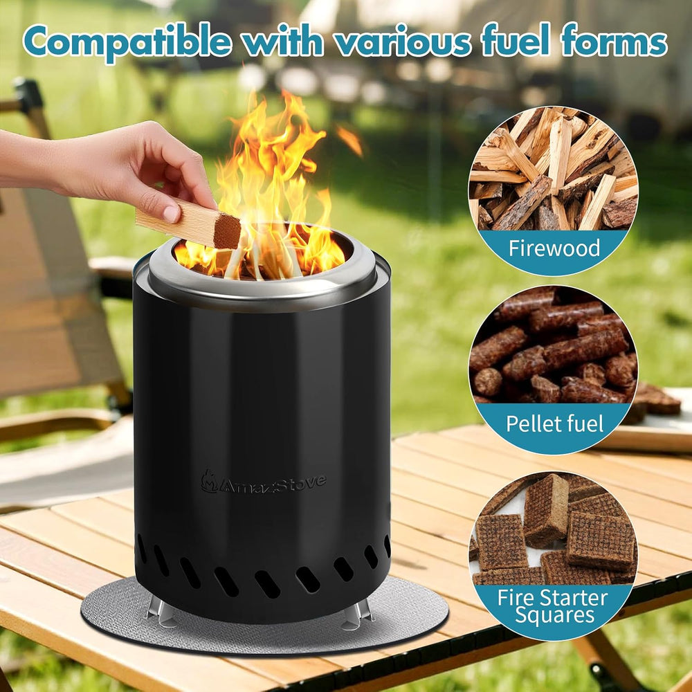 9.7 x 7.1 Inch Tabletop Fire Pit by AmazStove, Low Smoke Camping Stove for Ou...