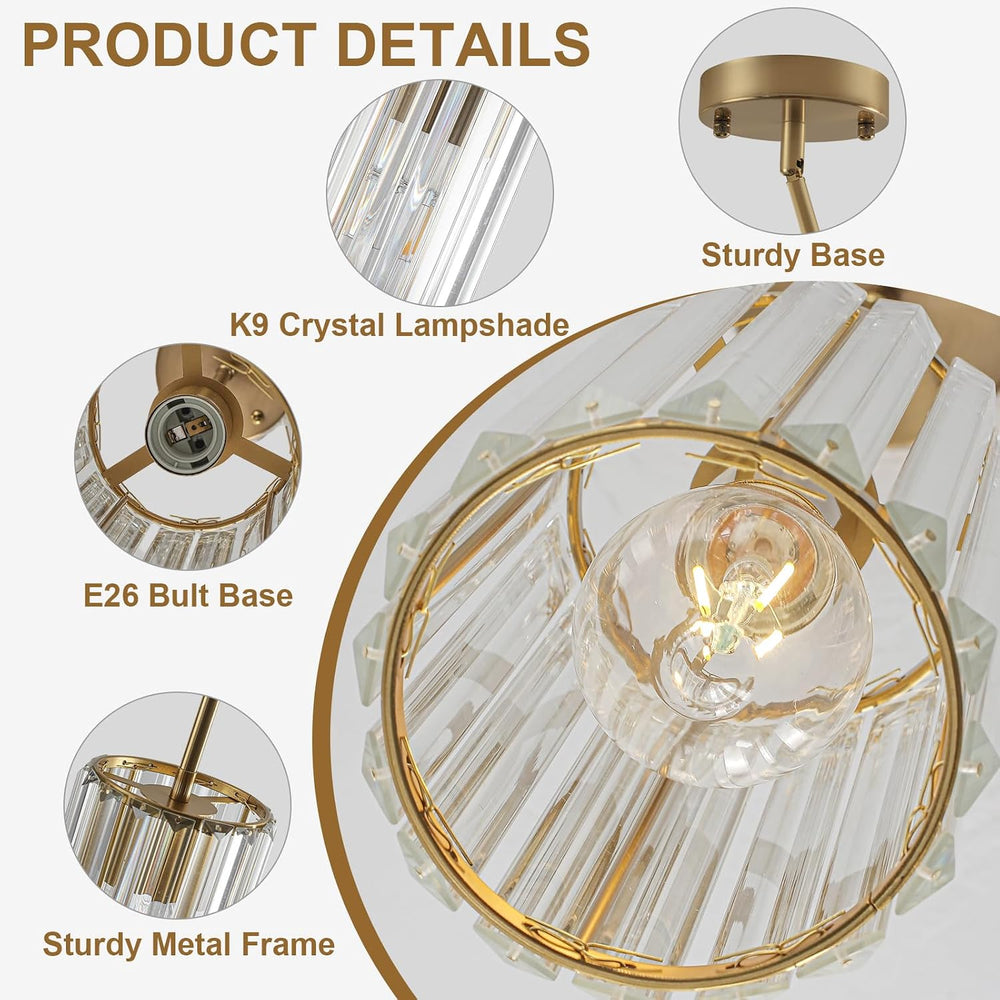 Gold Modern Crystal Pendant Lights Hanging Light Fixture, 2 Pack Pendant Ligh...