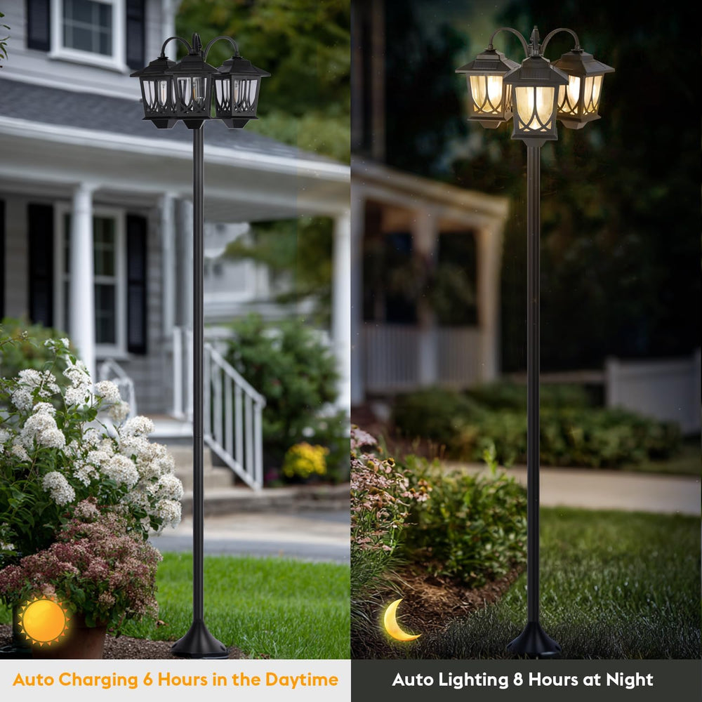 3-Head Solar Lamp Post Light, 73" Solar Lights Outdoor Waterproof, 60Lm ...