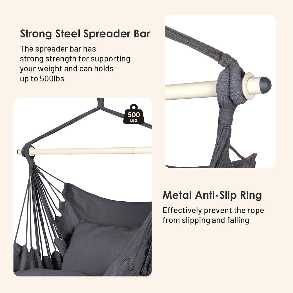 Highwild Hammock Chair Hanging Rope Swing - Max 500 Lbs - 2 Cushions Included...