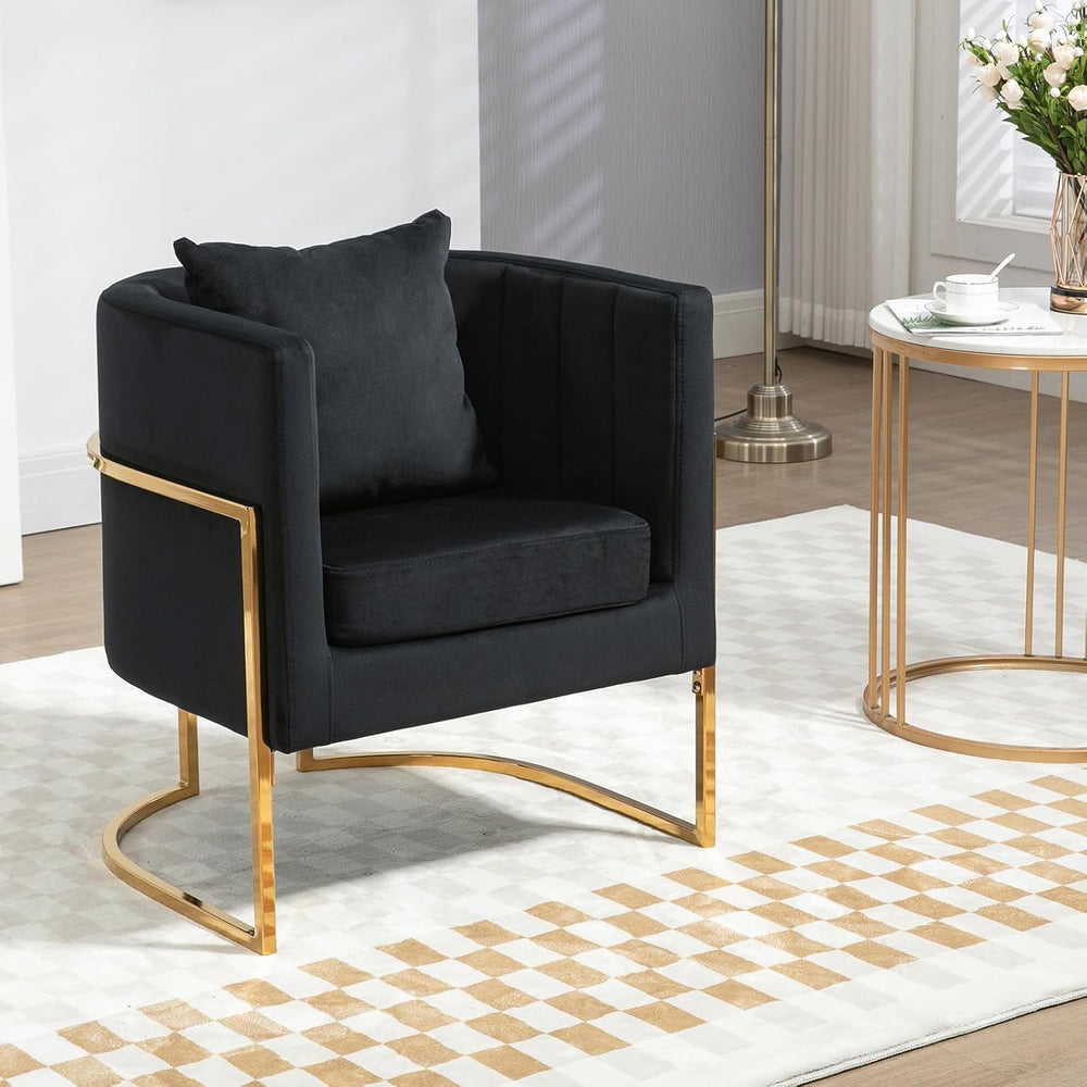 Velvet Modern Accent Chair, Upholstered Barrel Armchair Mid Century with Pill...