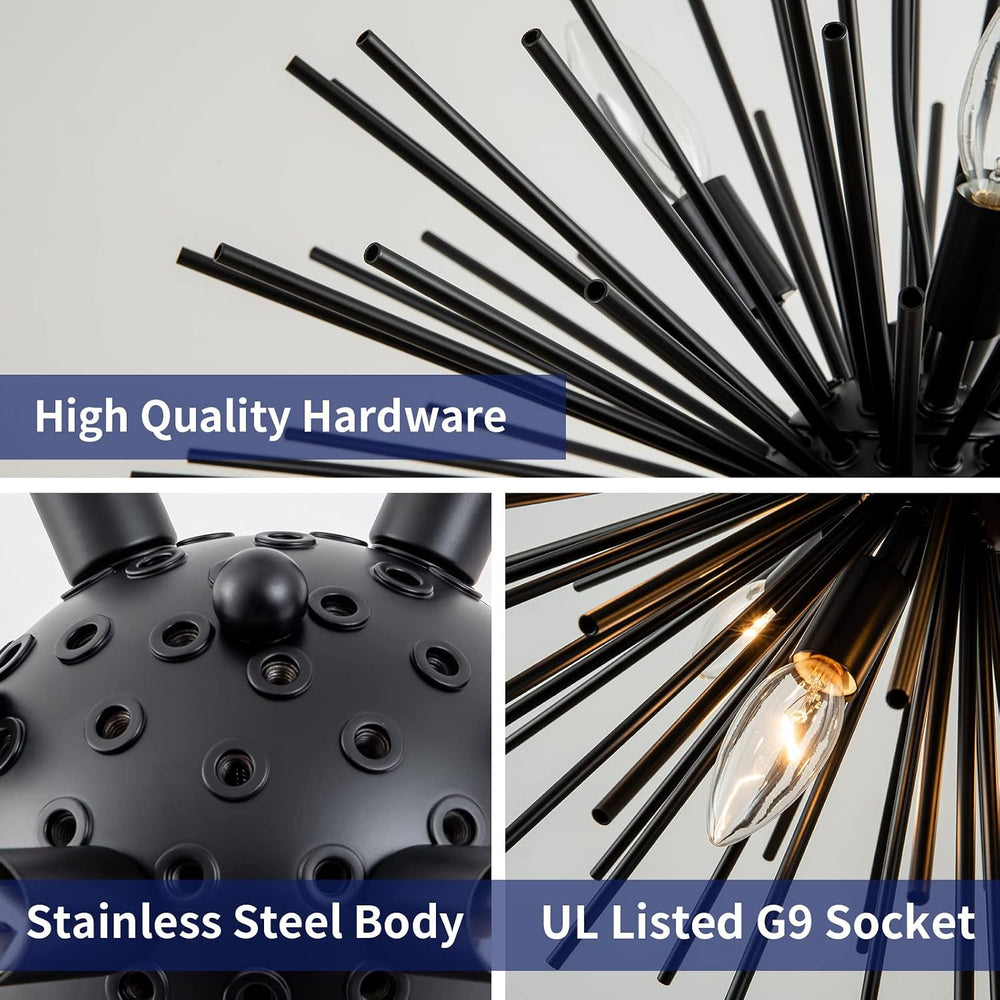 CM MZY Modern Black Sputnik Chandeliers, 9-Light Satellite Pendant Light fixt...