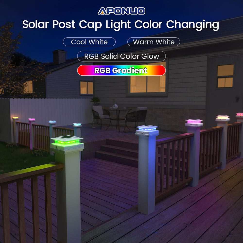 APONUO 12 Pack Solar Post Cap Lights Color Changing - 8 Solid Colors & Fl...