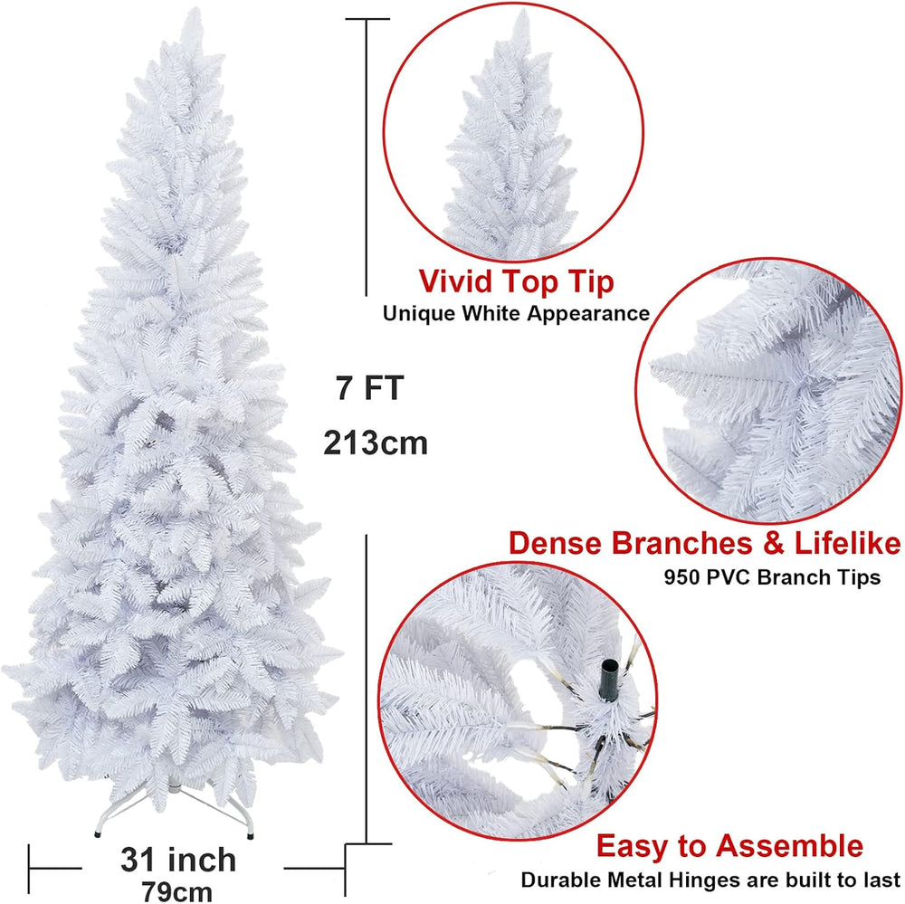 7ft Artificial Pencil Slim White Christmas Tree Halloween Xmas Tree