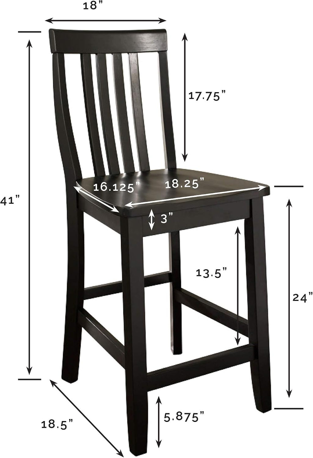 Crosley Furniture School House Slat Back Counter Stools, Set of 2, 24"