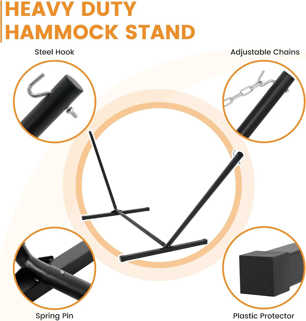 Lazy Daze Rope Hammock with Stand and Pad for Outside, Black White